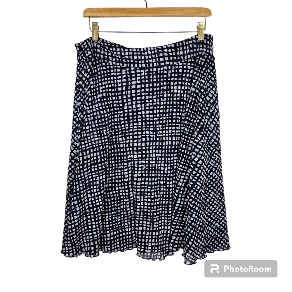 Pendleton Blue White Catalina Nylon Mesh Knee Length Flare Skirt Sz 12